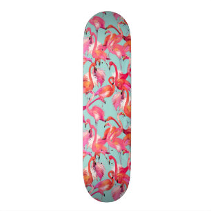 Skateboard Flamants roses d'aquarelle recueillis
