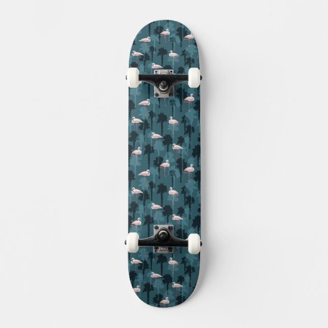 Skateboard Flamants roses en pastel sur Teal (Recto)