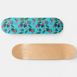 Skateboard Flamants roses roses Fleurs tropicales Belles