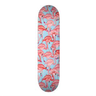Skateboard Flamants roses roses lumineux sur le bleu
