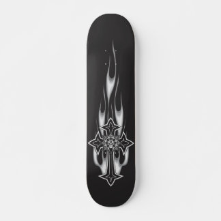 Skateboard Flaming Goth Skull Cross