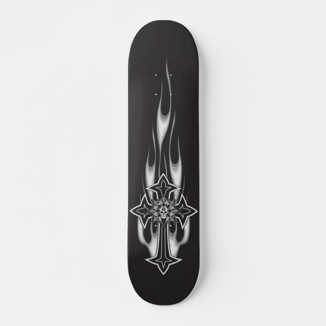 Skateboard Flaming Goth Skull Cross (Devant)