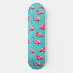 Skateboard Flamingo rose sur arrière - plan turquoise