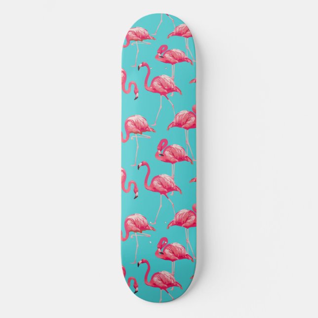 Skateboard Flamingo rose sur arrière - plan turquoise (Recto)