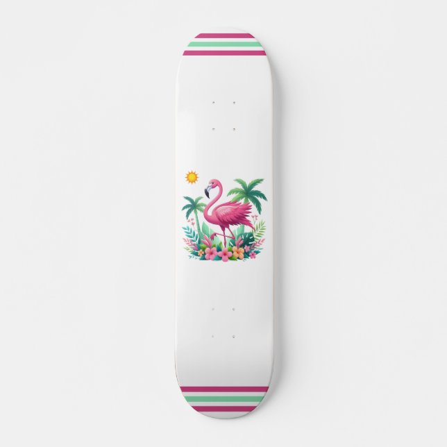 Skateboard Flamingo rose tropicale/Floride (Devant)