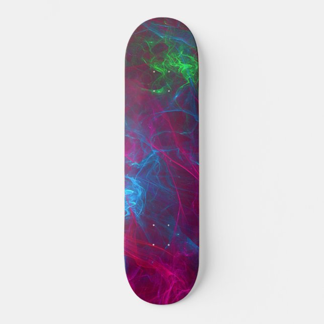 Skateboard Flammes fractales Abstraites rose violet bleu vert (Recto)