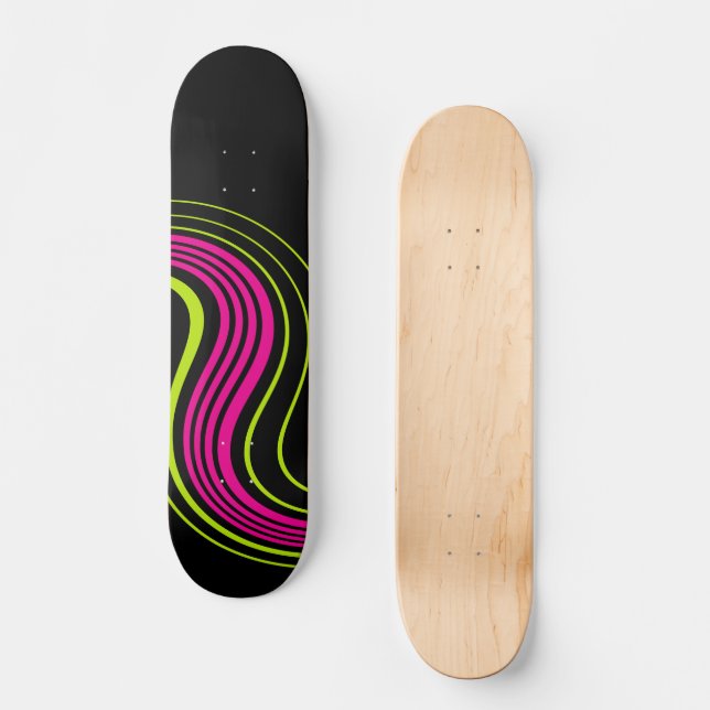 Skateboard Fléchage simple en vert citron, rose chaud et noir (Recto)