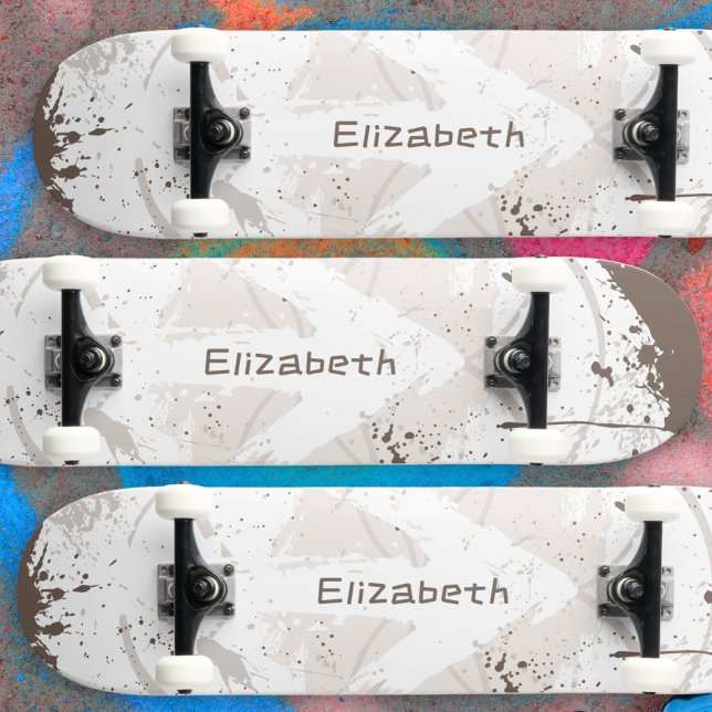 Skateboard Flèche Grunge Gras Crème Marron Éclaboussure (Cool Grunge Splash Arrow Cream Brown Your Name Skateboard ©Susanne Sachers - Sunny Wanderlust 🌞✈️)