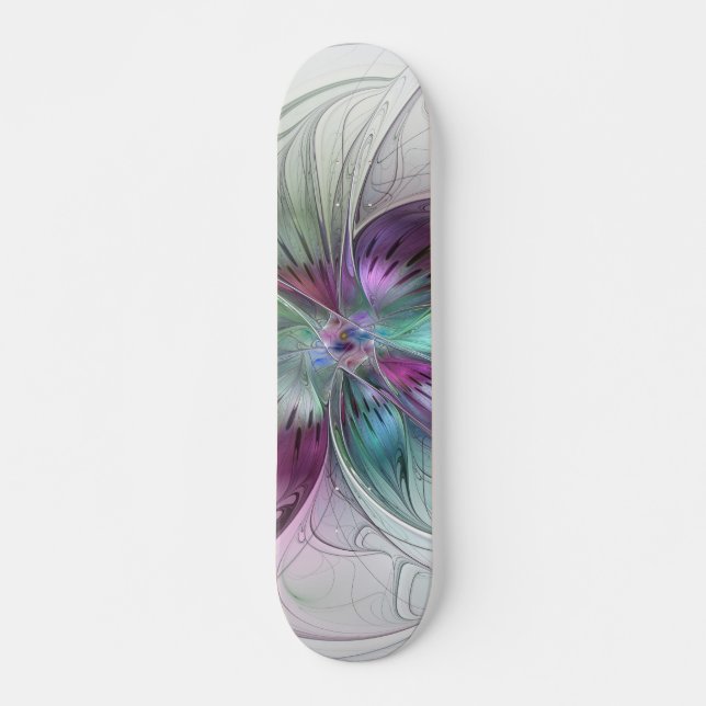 Skateboard Fleur Abstraite colorée Art moderne floral fractal (Devant)
