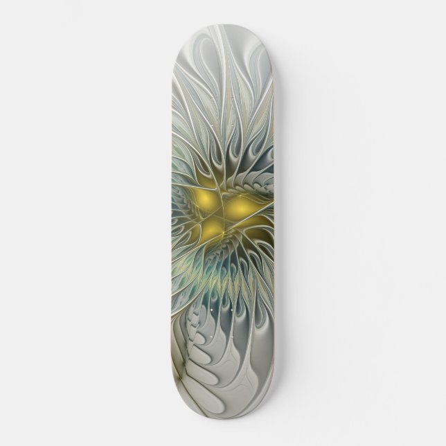 Skateboard Fleur argentée dorée Fantaisie abstraite Art fract (Recto)