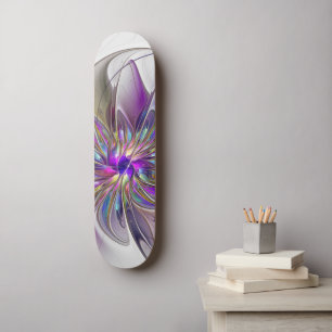 Skateboard Fleur d'art fractal abstrait énergique et coloré