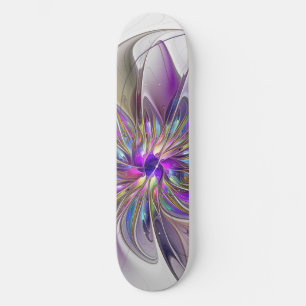 Skateboard Fleur d'art fractal abstrait énergique et coloré