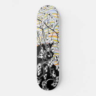 Skateboard Fleur de cerisier Chat noir Vagues florales coloré