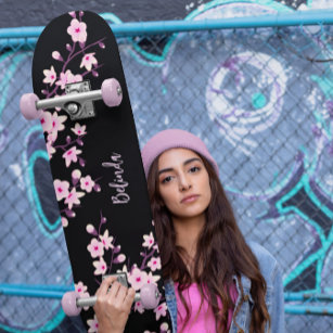 Skateboard Fleur de cerisier floral Monogramme Fille rose noi