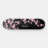 Skateboard Fleur de cerisier floral Monogramme Fille rose noi (Horz)