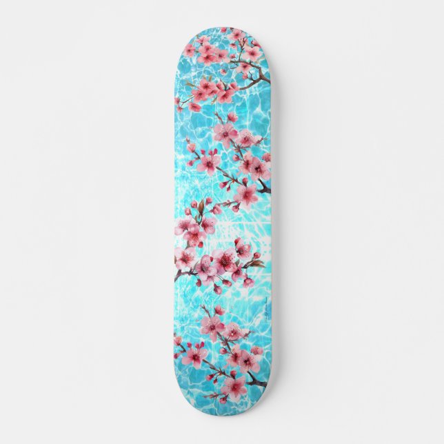 Skateboard Fleur de cerisier flottant sur l'océan (Devant)