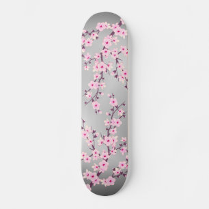 Skateboard Fleur de cerisier gris rose Asie Floral