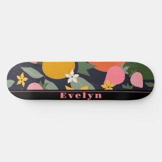 Skateboard Fleur de fille noire rose personnalisée