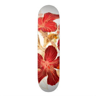 Skateboard Fleur de ketmie - peinture 2 d'aquarelle