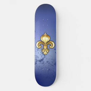 Skateboard Fleur de lis dorée sur fond bleu