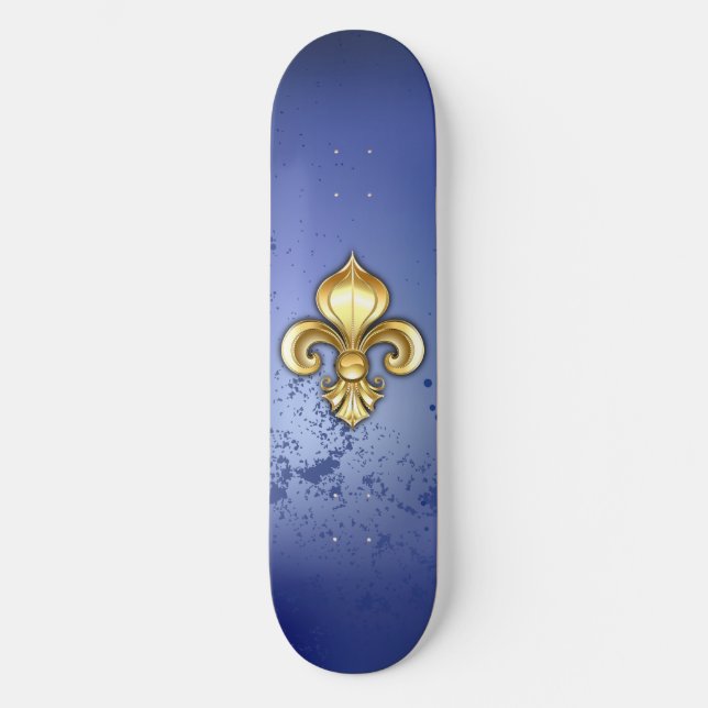 Skateboard Fleur de lis dorée sur fond bleu (Recto)