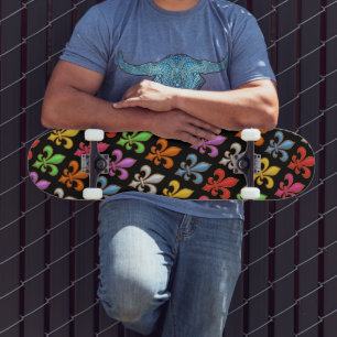 Skateboard Fleur-de-lis Fleurs Noires Audacieuses Colorées