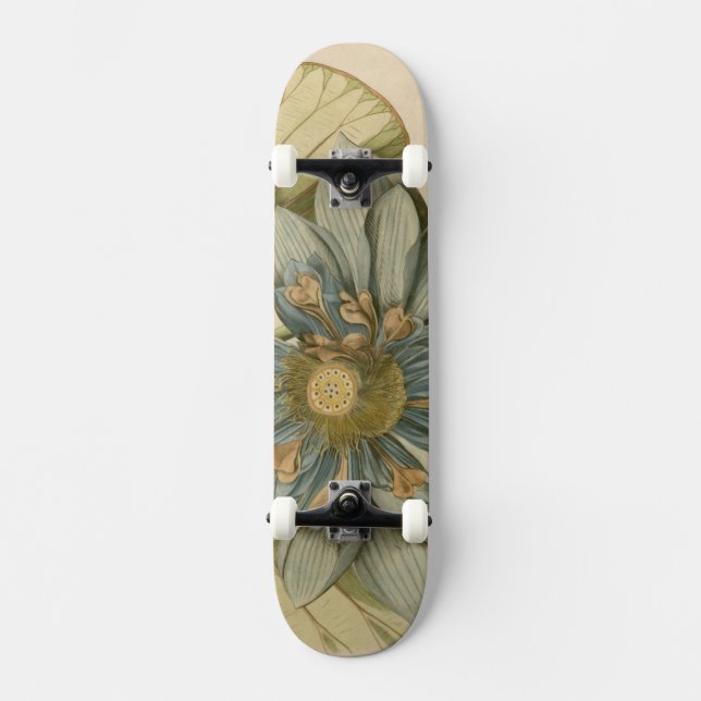 Skateboard Fleur de Lotus Bleu sur Arrière - plan Tan avec éc (Recto)