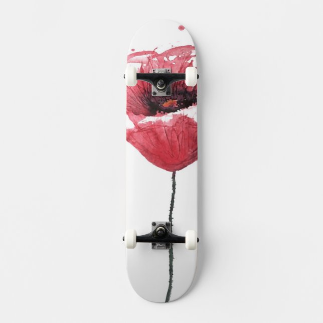 Skateboard Fleur de pavot, aquarelle (Recto)