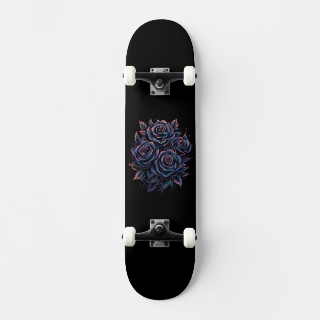 Skateboard Fleur de Rose Noir Sombre (Recto)