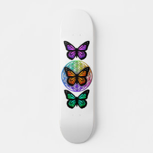 Skateboard Fleur de vie colorée de papillons élégants