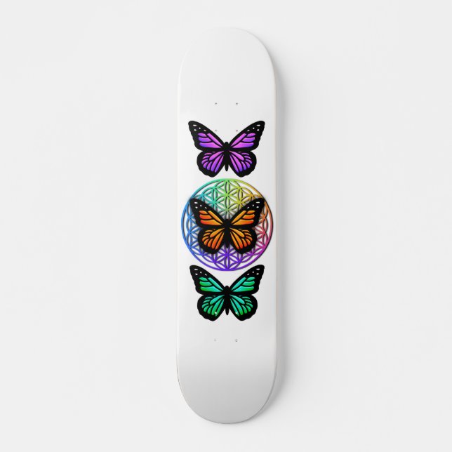 Skateboard Fleur de vie colorée de papillons élégants (Devant)