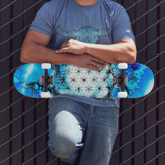 Skateboard Fleur De Vie - Façons Colorées 2 (Extérieur 3)
