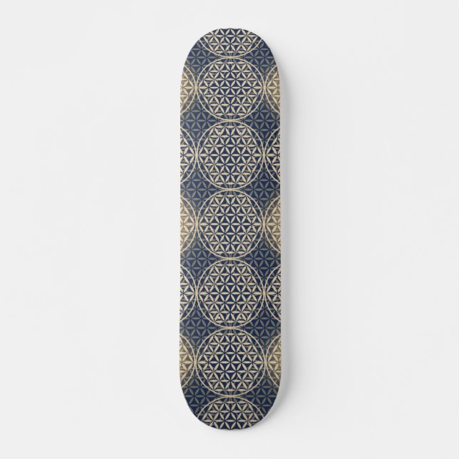 Skateboard Fleur de vie - motif de timbre - sable bleu (Devant)