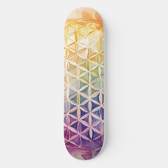 Skateboard Fleur de vie - Peinture aquarelle (Recto)