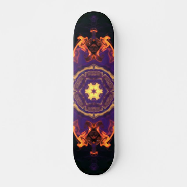 Skateboard Fleur d'hippie psychédélique orange violet et noir (Devant)