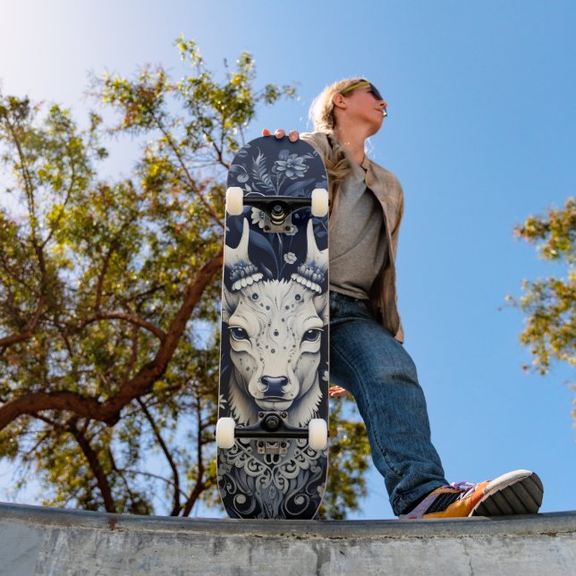 Skateboard Fleur d'hiver de cerfs de forêt enchantée (Extérieur 1)