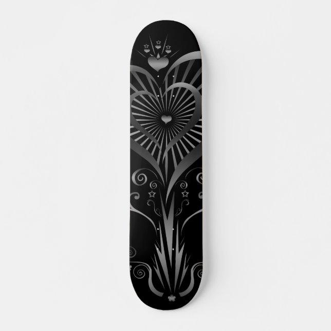 Skateboard Fleur du coeur - Argent (Devant)