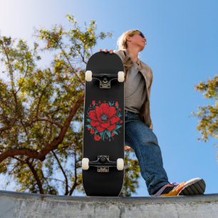 Skateboard Fleur Esthétique Rouge