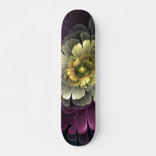 Skateboard Fleur fractale grise pourpre moderne abstraite