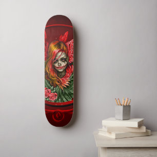 Skateboard Fleur gothique, l'ange des roses.