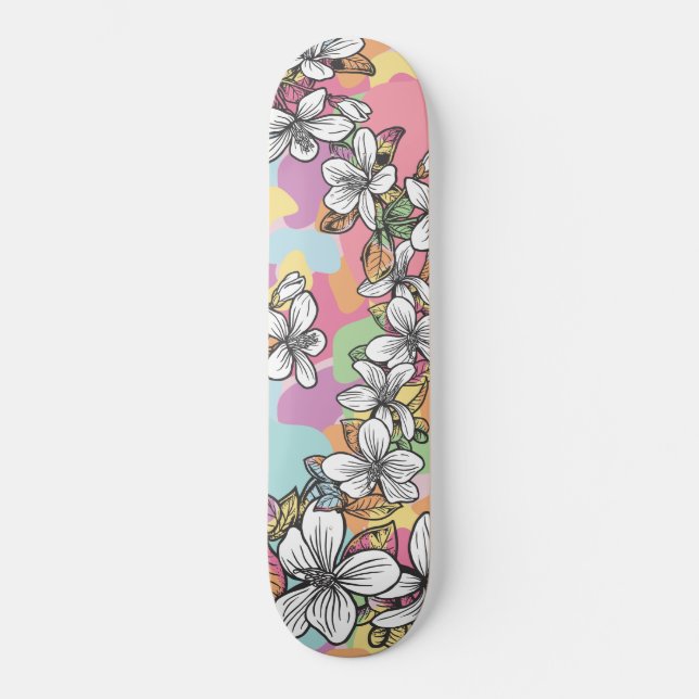 Skateboard Fleur hawaïenne Hibiscus pastels blancs floral (Recto)