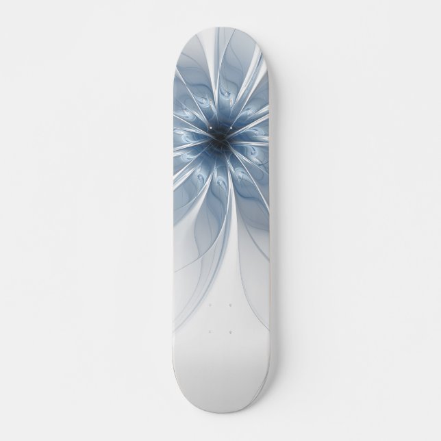 Skateboard Fleur imaginaire fractale bleue douce et tendresse (Devant)