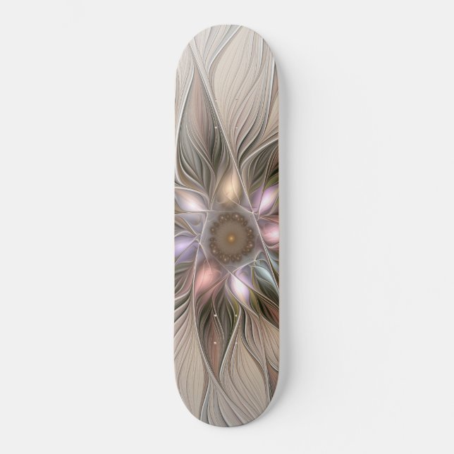Skateboard Fleur joyeuse Abstrait Beige Brun Floral Fractale (Recto)