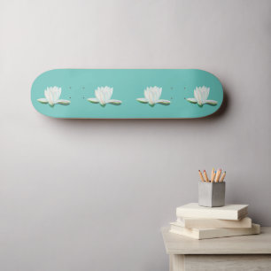 Skateboard Fleur Lotus Blanc Illustration Calme Mint Vert