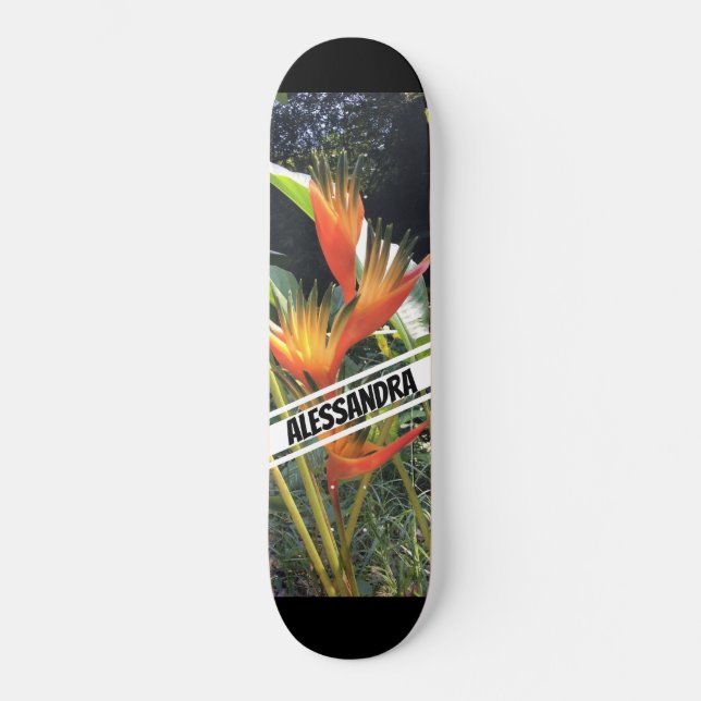 Skateboard Fleur orange tropicale (Recto)