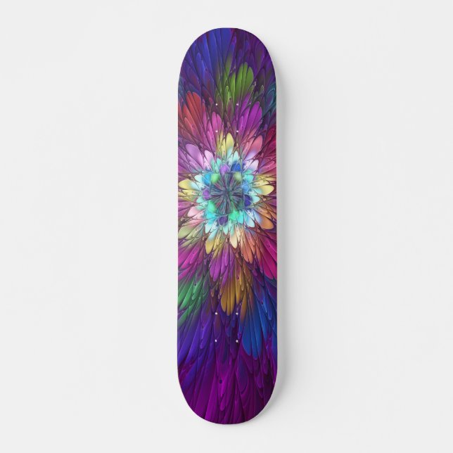 Skateboard Fleur psychédélique colorée Art fractal Abstrait (Devant)