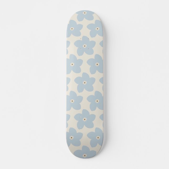 Skateboard Fleur Rétro Bleu Clair Et Crème (Devant)