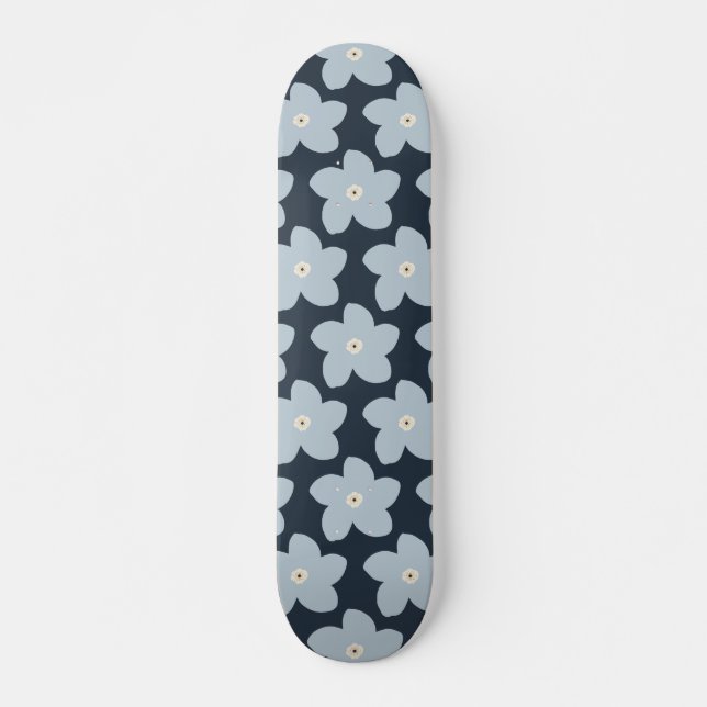Skateboard Fleur Rétro Bleu Clair Et Navy (Devant)