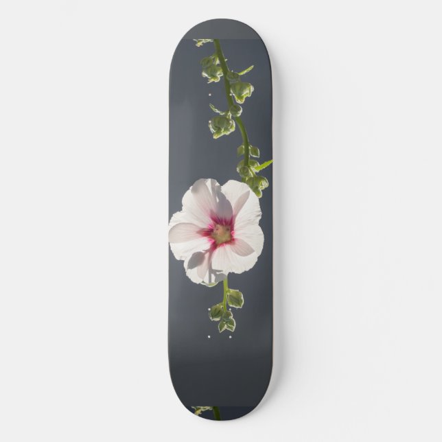 Skateboard Fleur rose feuilles vert pâle sur gris foncé (Recto)