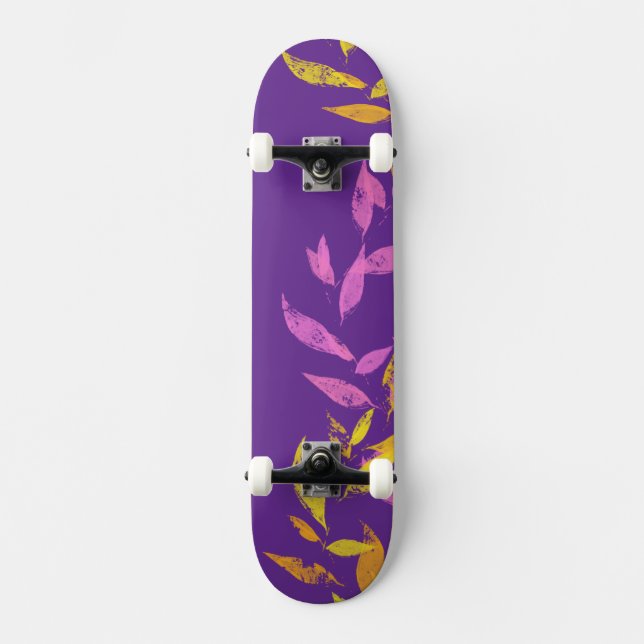 Skateboard Fleur rose jaune automne feuille  (Recto)